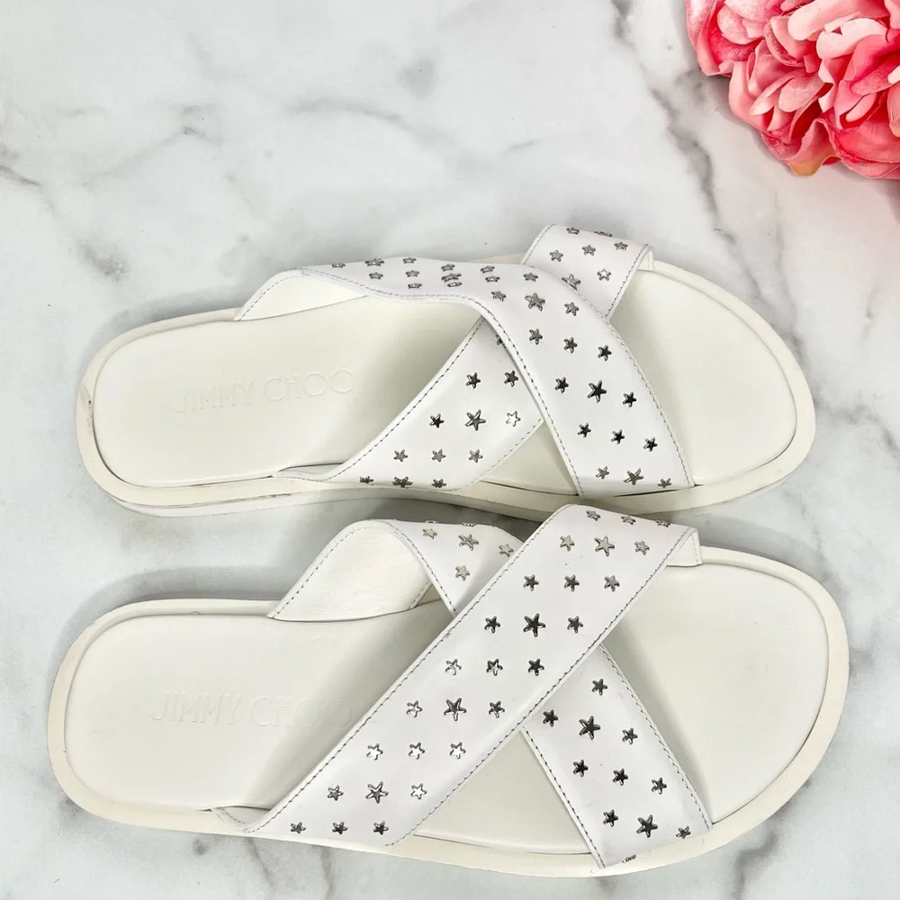 JIMMY CHOO Palmo Star Studded Leather Slides